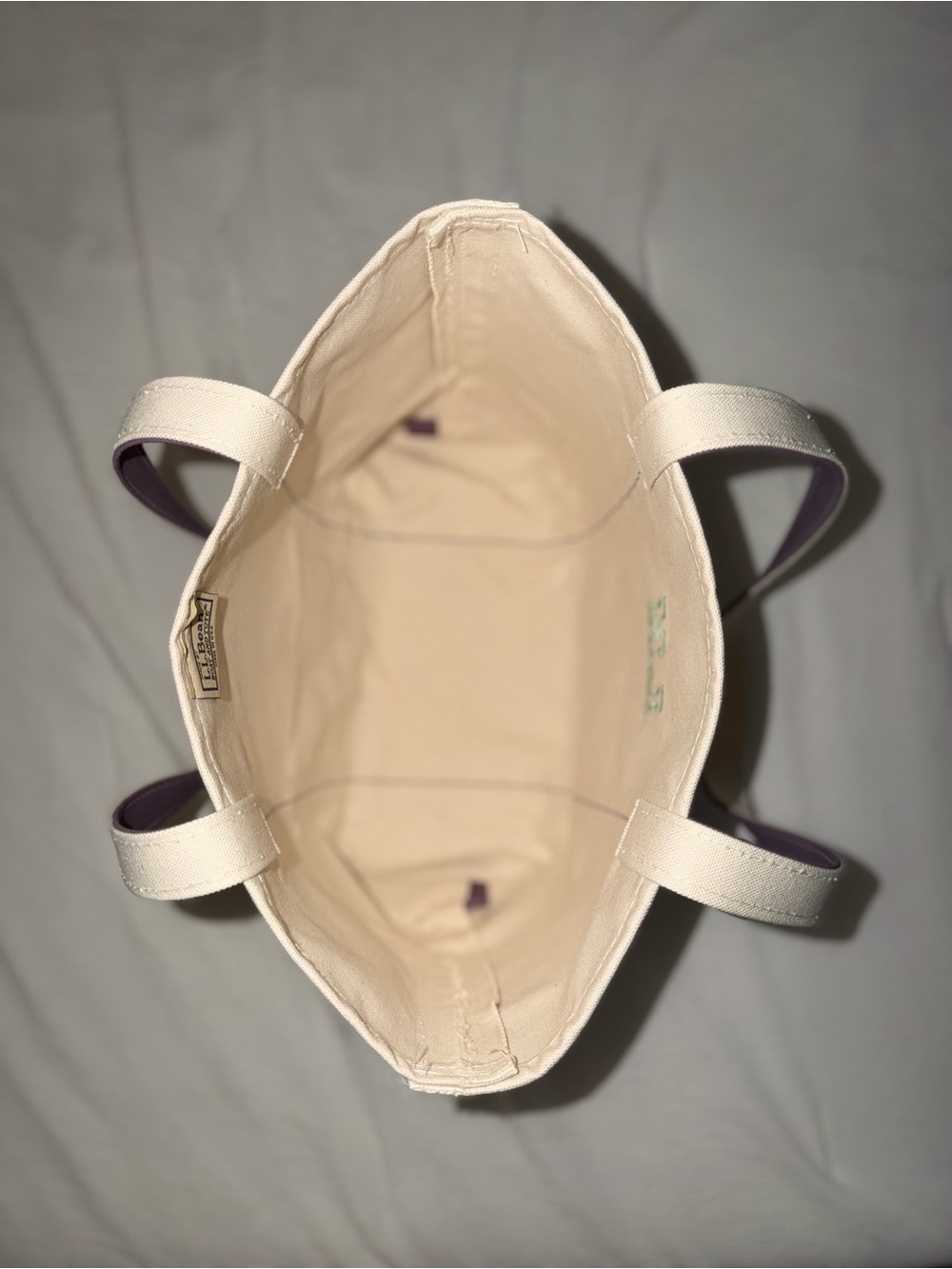 L.L. Bean boat& Tote with Lavender Trim and long Handles - Picture 7 of 7